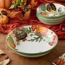 Load image into Gallery viewer, Autumn Botanical Ceramic Serving Bowl with Pumpkin and Leaf Print 13 Inch