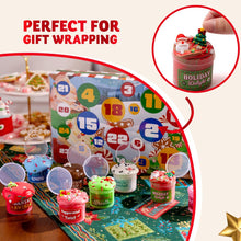 Load image into Gallery viewer, Holiday Slime Countdown Box with 8 Slime Jars and 16 Charm and Sprinkle Packs Behind 24 Windows