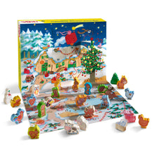 Load image into Gallery viewer, Wooden Farm Animal Advent Calendar with 24 Figures, Storybook and Winter Backdrop for Toddlers