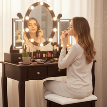 Load image into Gallery viewer, Lighted Makeup Vanity Table with Adjustable LED Mirror and Five Storage Drawers