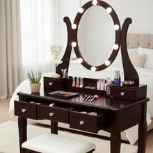 Load image into Gallery viewer, Lighted Makeup Vanity Table with Adjustable LED Mirror and Five Storage Drawers