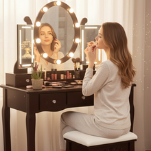 Load image into Gallery viewer, Lighted Makeup Vanity Table with Adjustable LED Mirror and Five Storage Drawers
