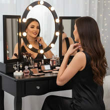 Load image into Gallery viewer, Lighted Makeup Vanity Table with Adjustable LED Mirror and Five Storage Drawers