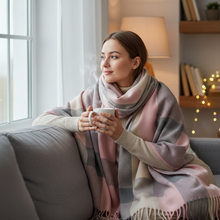 Load image into Gallery viewer, Cozy Pink and Gray Oversized Plaid Scarf