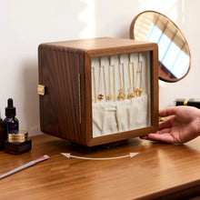 Load image into Gallery viewer, Black Walnut 360 Rotating Dual Sided Jewelry Box Organizer