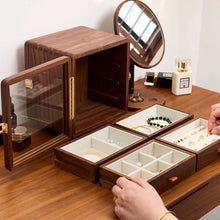 Load image into Gallery viewer, Black Walnut 360 Rotating Dual Sided Jewelry Box Organizer