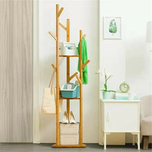 Load image into Gallery viewer, Bamboo Coat Rack Tree with 9 Hooks and 3-Layer Shelf Stand