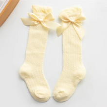 Load image into Gallery viewer, Girls Royal Bow Knee High Fishnet Socks for Toddlers and Kids