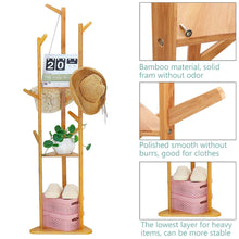 Load image into Gallery viewer, Bamboo Coat Rack Tree with 9 Hooks and 3-Layer Shelf Stand
