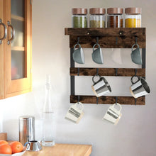 Load image into Gallery viewer, Wall Mounted Coffee Mug Holder Rack with 12 Hooks and Storage Shelf