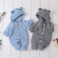 Load image into Gallery viewer, Cozy Knit Hooded Baby Romper with Adorable Bear Ears