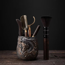 Load image into Gallery viewer, Dragon Gilt Ceramic Tea Set with Pottery Canister and Lotus Pot for Traditional Tea Ceremony