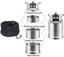 Load image into Gallery viewer, Portable Stainless Steel Wood Burning Camping Stove - Lightweight Outdoor Cooker for Travel and BBQ