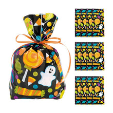 Load image into Gallery viewer, Halloween Cellophane Treat Bags Set of 12 with Ghost and Candy Print for Party Favors and Goodie Giveaways
