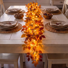 Load image into Gallery viewer, Six Foot Foliage Garland with Warm Golden Lights for Mantels Shelves and Doorways