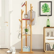 Load image into Gallery viewer, Bamboo Coat Rack Tree with 9 Hooks and 3-Layer Shelf Stand