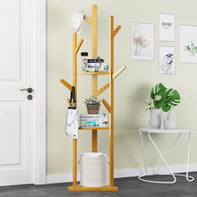 Load image into Gallery viewer, Bamboo Coat Rack Tree with 9 Hooks and 3-Layer Shelf Stand