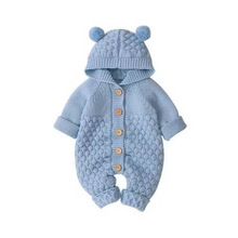 Load image into Gallery viewer, Cozy Knit Hooded Baby Romper with Adorable Bear Ears