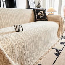 Load image into Gallery viewer, Herringbone Chenille Couch Cover with Tassels, Herringbone Pattern