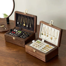 Load image into Gallery viewer, Walnut Jewelry Box Two-Layer Velvet Lined Organizer