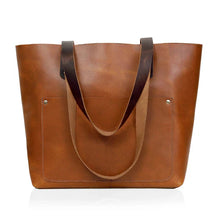 Load image into Gallery viewer, Buffalo Leather Tote Bag, Tan Bella Handcrafted Medium