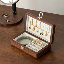 Load image into Gallery viewer, Walnut Jewelry Box Two-Layer Velvet Lined Organizer