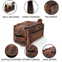Load image into Gallery viewer, Wyoming Leather Toiletry Dopp Kit, Full Grain Buffalo Leather Travel Organizer
