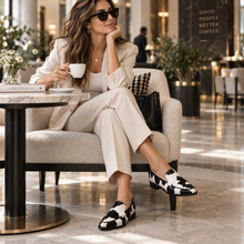 Load image into Gallery viewer, Pointed-Toe Loafers with Cow Print Slip-On Design for Women