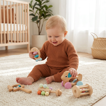 Load image into Gallery viewer, Natural Wood Rattle Gift Set for Baby Sensory Play