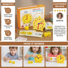 Load image into Gallery viewer, Interactive Learning Clock for Kids with Movable Hands, Time Cards, and Dice
