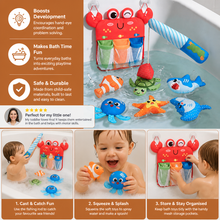 Load image into Gallery viewer, Magnetic Fishing Bath Toy with Floating Sea Creatures and Mesh Storage Net