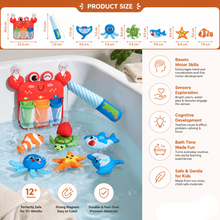 Load image into Gallery viewer, Magnetic Fishing Bath Toy with Floating Sea Creatures and Mesh Storage Net