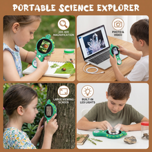 Load image into Gallery viewer, Kids Handheld Digital Microscope with Built in Screen and 500x Zoom in Dinosaur and Unicorn Styles