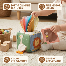 Load image into Gallery viewer, Montessori Baby Sensory Tissue Box with Soft Crinkle Tissues for Touch Play