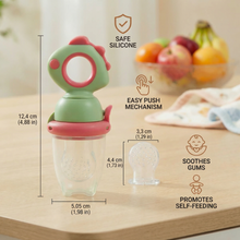 Load image into Gallery viewer, Silicone Baby Fruit Feeder Teether with Push Mechanism in Three Colors