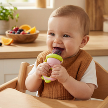 Load image into Gallery viewer, Silicone Baby Fruit Feeder Teether with Push Mechanism in Three Colors