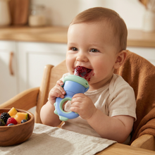 Load image into Gallery viewer, Silicone Baby Fruit Feeder Teether with Push Mechanism in Three Colors