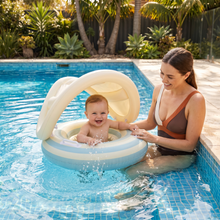 Load image into Gallery viewer, Inflatable Baby Swim Ring with Removable Sun Canopy and Retro Lollipop Design for Pool Play