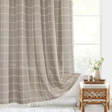 Load image into Gallery viewer, Boho Linen Texture Shower Curtain with Tassel Hem, Jacquard Weave and 12 Hooks in Nine Colors and Three Sizes