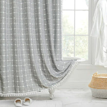 Load image into Gallery viewer, Boho Linen Texture Shower Curtain with Tassel Hem, Jacquard Weave and 12 Hooks in Nine Colors and Three Sizes