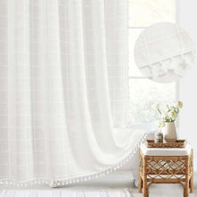 Load image into Gallery viewer, Boho Linen Texture Shower Curtain with Tassel Hem, Jacquard Weave and 12 Hooks in Nine Colors and Three Sizes