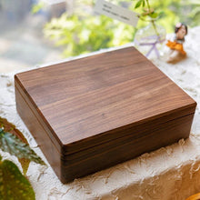 Load image into Gallery viewer, Solid Walnut Double Layer Jewelry Box with Green Suede Lining