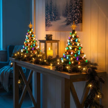 Load image into Gallery viewer, Tabletop Christmas Tree Light with Golden Star Topper Sculpted Evergreen Look and Warm Glow