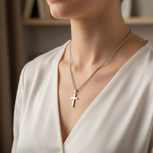 Load image into Gallery viewer, Stainless Steel Cross Pendant Necklace with Silver Link Chain and Hook Closure