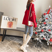 Load image into Gallery viewer, Womens Color Block Sweater with Snowflake Pattern and Crew Neckline, Holiday Knit Pullover
