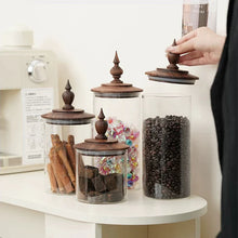 Load image into Gallery viewer, Medieval Retro Glass Canister with Walnut Lid