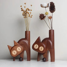 Load image into Gallery viewer, Meow Wooden Flower Vase Natural Wood Cat Design