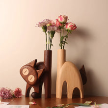Load image into Gallery viewer, Meow Wooden Flower Vase Natural Wood Cat Design