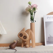 Load image into Gallery viewer, Meow Wooden Flower Vase Natural Wood Cat Design