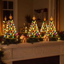Load image into Gallery viewer, Tabletop Christmas Tree Light with Golden Star Topper Sculpted Evergreen Look and Warm Glow